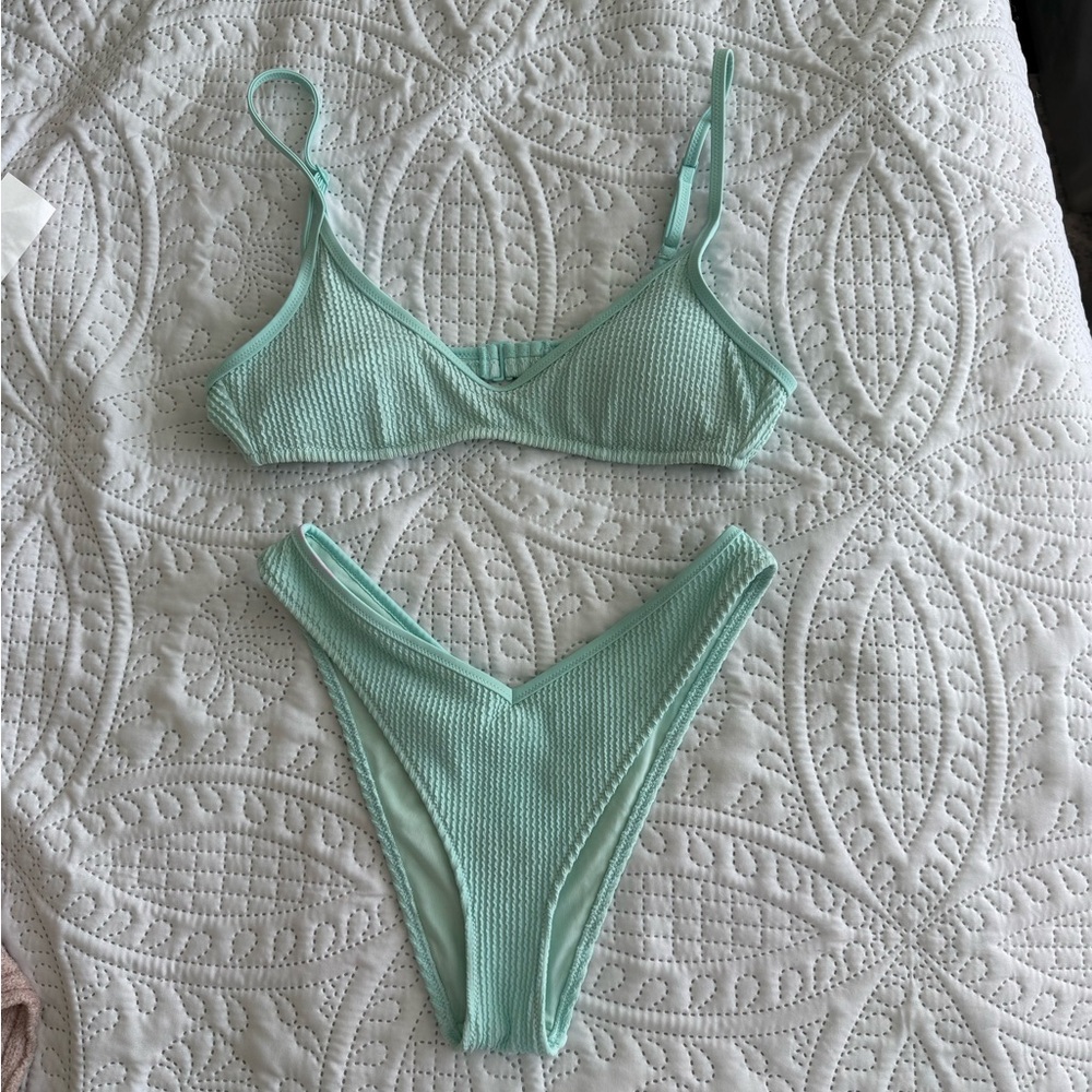 Aerie Light Teal Textured Bikini M